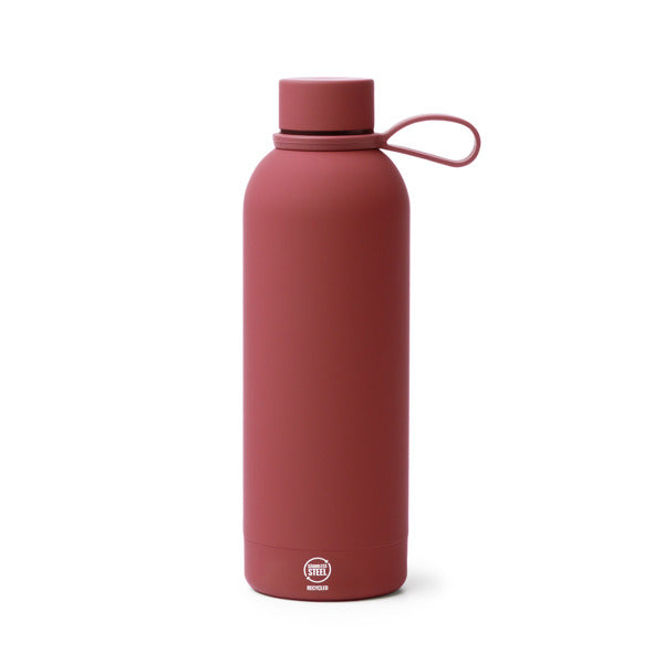 Botella térmica de acero reciclado 500 ml tacto goma · Rojo Oscuro