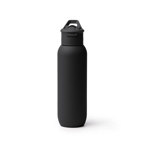 Botella térmica de acero reciclado 500 ml con pajita · Negro