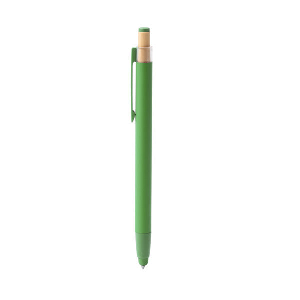 Bolígrafo de aluminio reciclado con pulsador de bambú y puntero · Verde Helecho