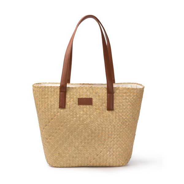 Bolso de paja con asas de polipiel · Crudo