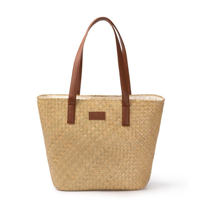 Bolso de paja con asas de polipiel · Crudo