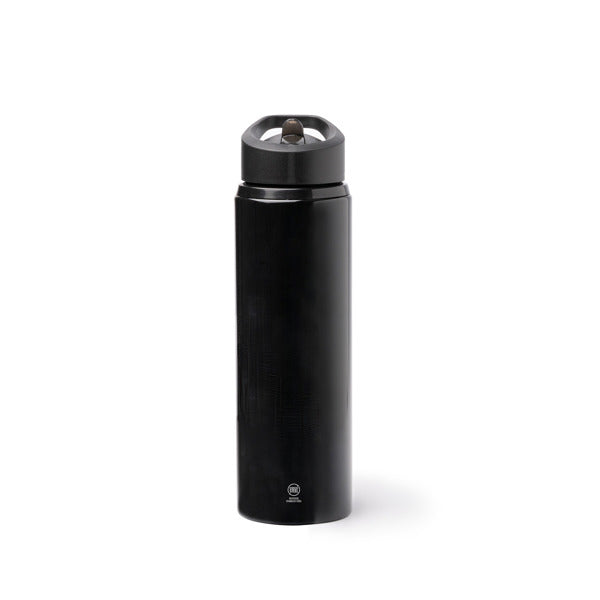 Botella de acero reciclado 700 ml con pajita abatible · Negro