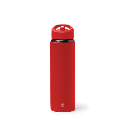 Botella de acero reciclado 700 ml con pajita abatible · Rojo