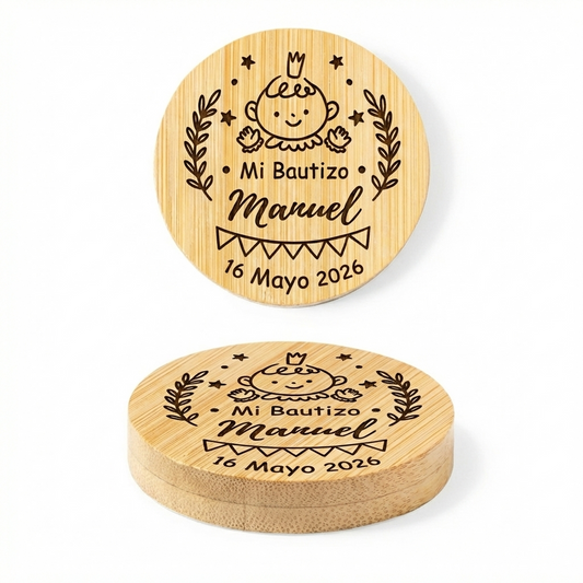 Diseño Príncipe - Abridor Magnético de Bambú Personalizado para Bautizo