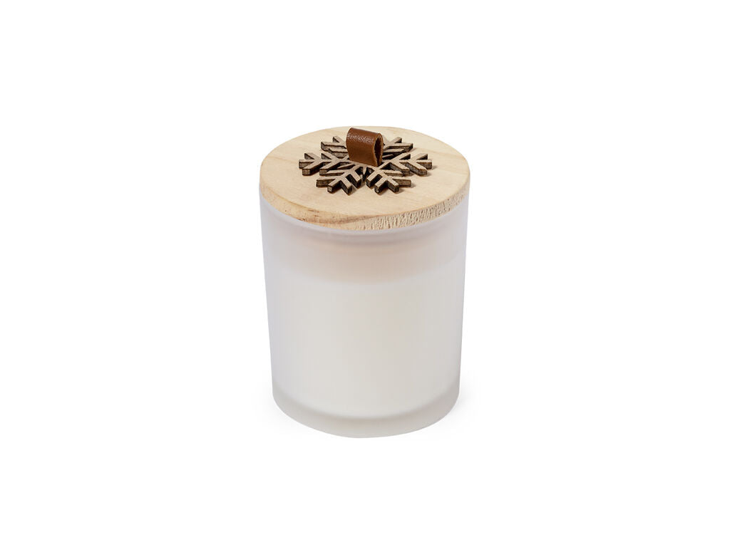 Vela navideña de cristal con tapa de copo