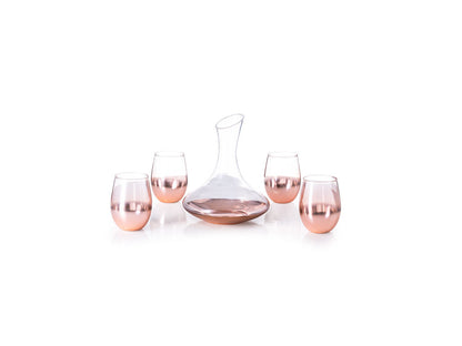Set decantador y 4 vasos de cristal rosado