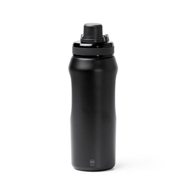 Botella térmica de acero reciclado 600 ml con tapa translúcida · Negro