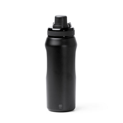 Botella térmica de acero reciclado 600 ml con tapa translúcida · Negro