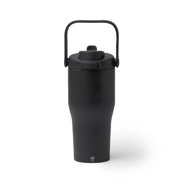 Botella térmica de acero reciclado 550 ml con pajita y asa · Negro