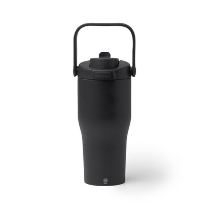 Botella térmica de acero reciclado 550 ml con pajita y asa · Negro