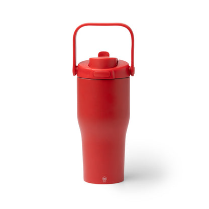 Botella térmica de acero reciclado 550 ml con pajita y asa · Rojo