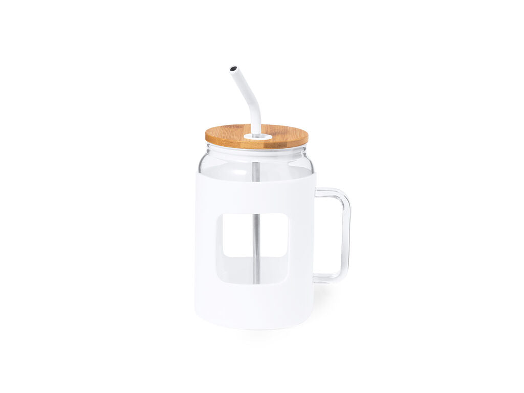 Tarro de cristal con asa y pajita de acero 1,6 l