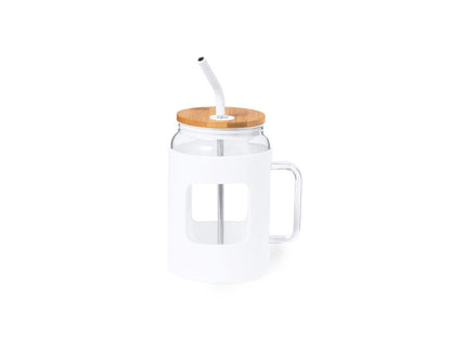 Tarro de cristal con asa y pajita de acero 1,6 l