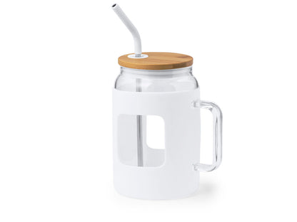 Tarro de cristal con asa y pajita de acero 1,6 l