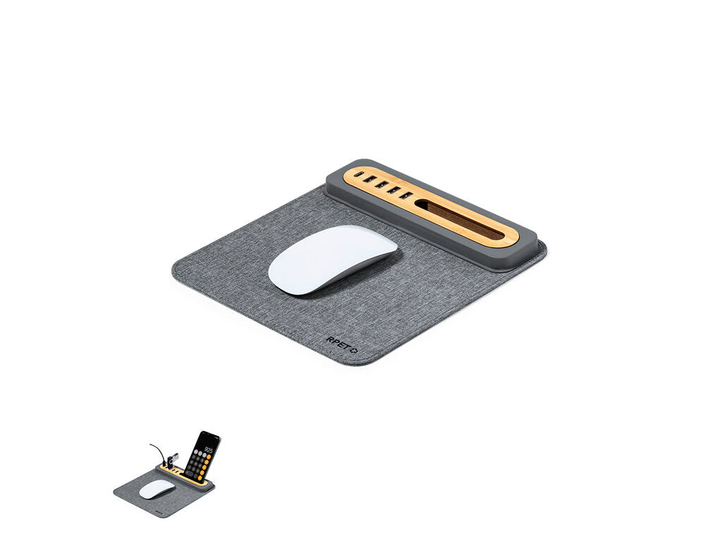 Alfombrilla multifunción con hub USB y soporte para móvil