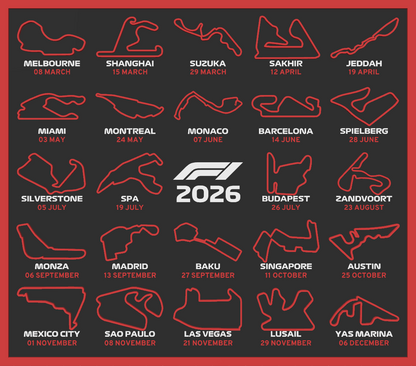 Calendario Fórmula 1 2026 Impreso en 3D – Circuitos del Mundial F1 (22x25 cm)