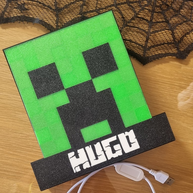 Caja de luz Minecraft personalizada con nombre - Impresa en 3D - Luz LED USB - Regalo gamer