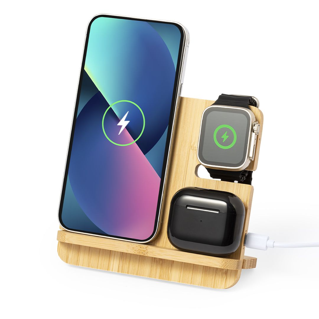 Estación de Carga 3 en 1 de Bambú (15W) - Día del padre