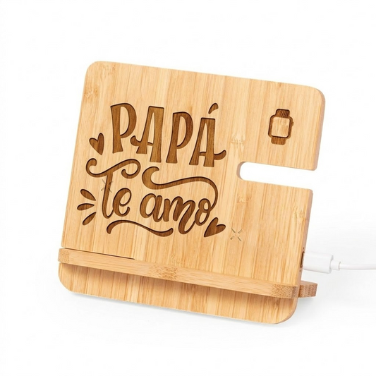 Estación de Carga 3 en 1 de Bambú (15W) - Día del padre