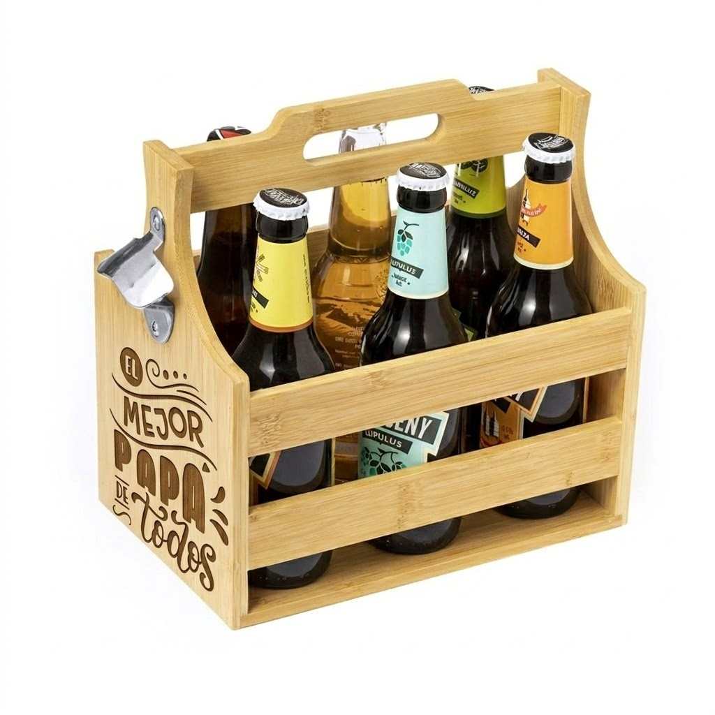 Porta Cervezas de Bambú Personalizado - Regalo Día del Padre