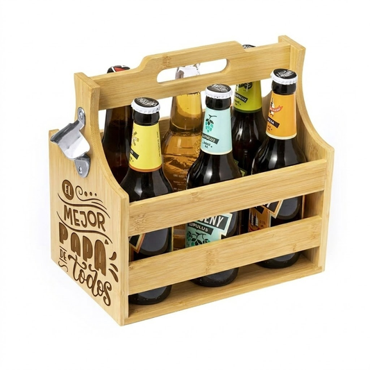 Porta Cervezas de Bambú Personalizado - Regalo Día del Padre