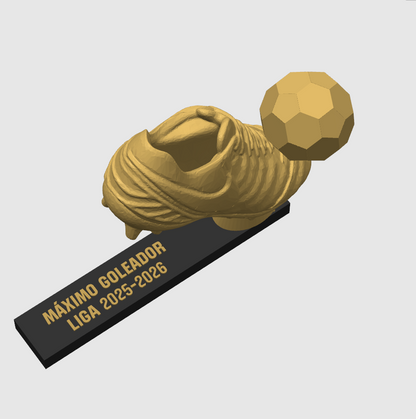 Trofeo 3D fútbol - Bota con balón y texto personalizado