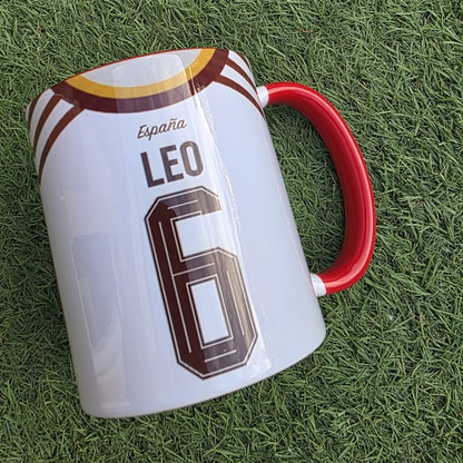 Taza Personalizada España Mundial 2026 - Estilo Camiseta de Fútbol con Nombre y Número