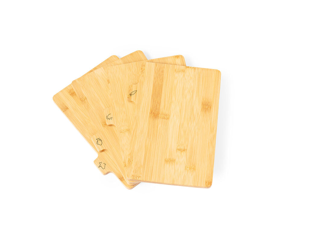Set 4 tablas de cortar de bambú con soporte
