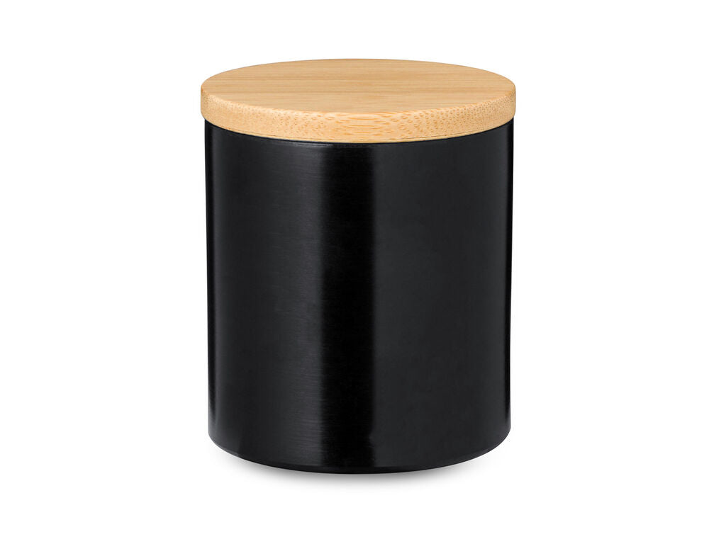 Vela de vainilla en lata con tapa de bambú · Negro