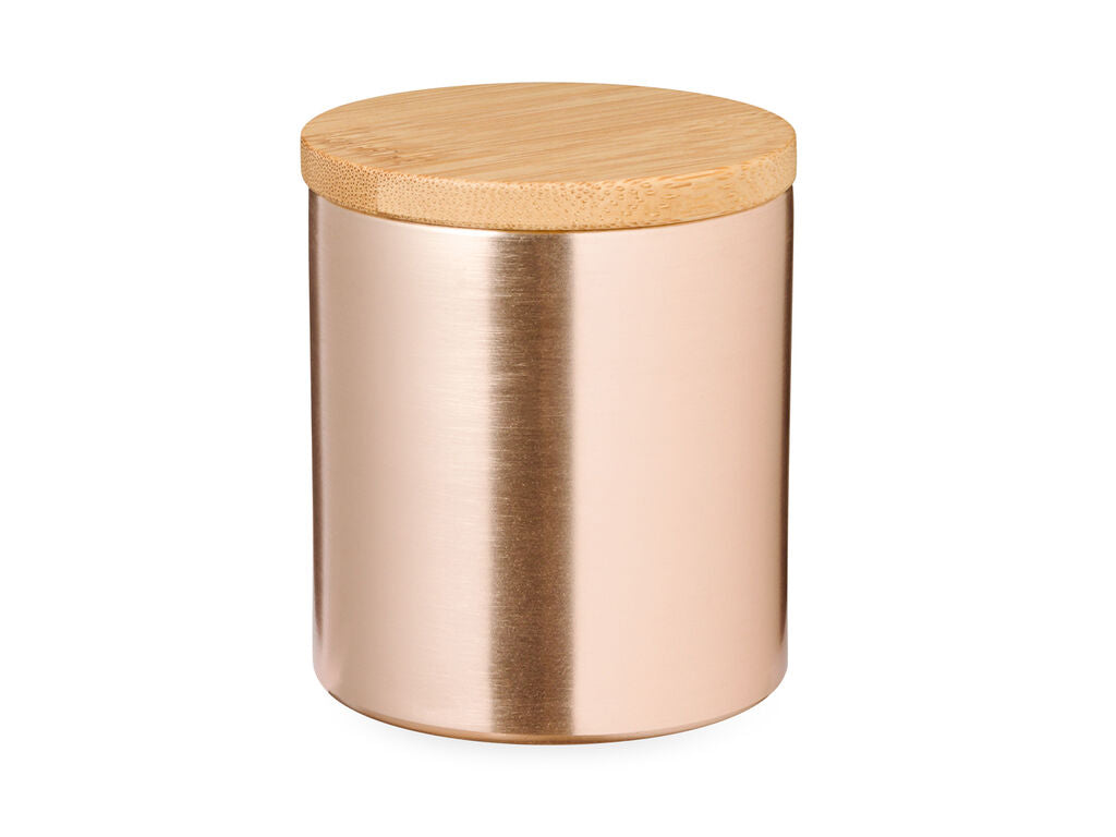 Vela de vainilla en lata con tapa de bambú · Rosa