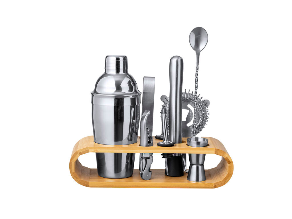 Set de coctelería completo con base de bambú
