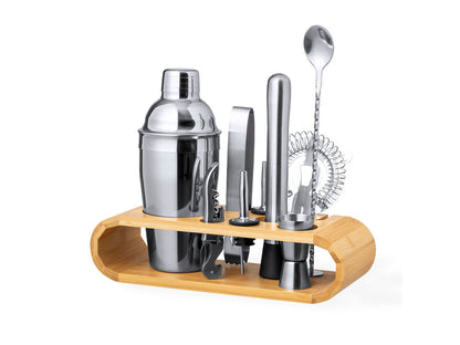 Set de coctelería completo con base de bambú