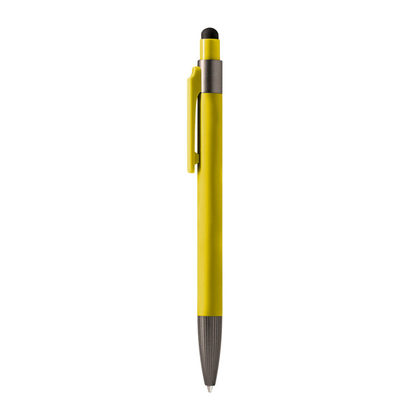 Bolígrafo de aluminio con puntero táctil y clip texturizado · Amarillo