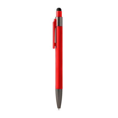 Bolígrafo de aluminio con puntero táctil y clip texturizado · Rojo