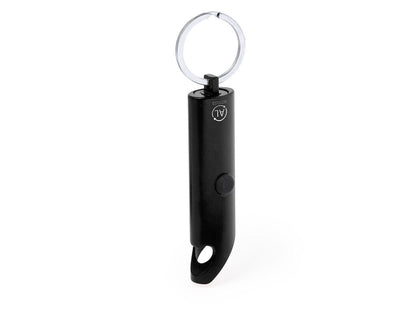 Llavero linterna y abridor de aluminio reciclado · Negro