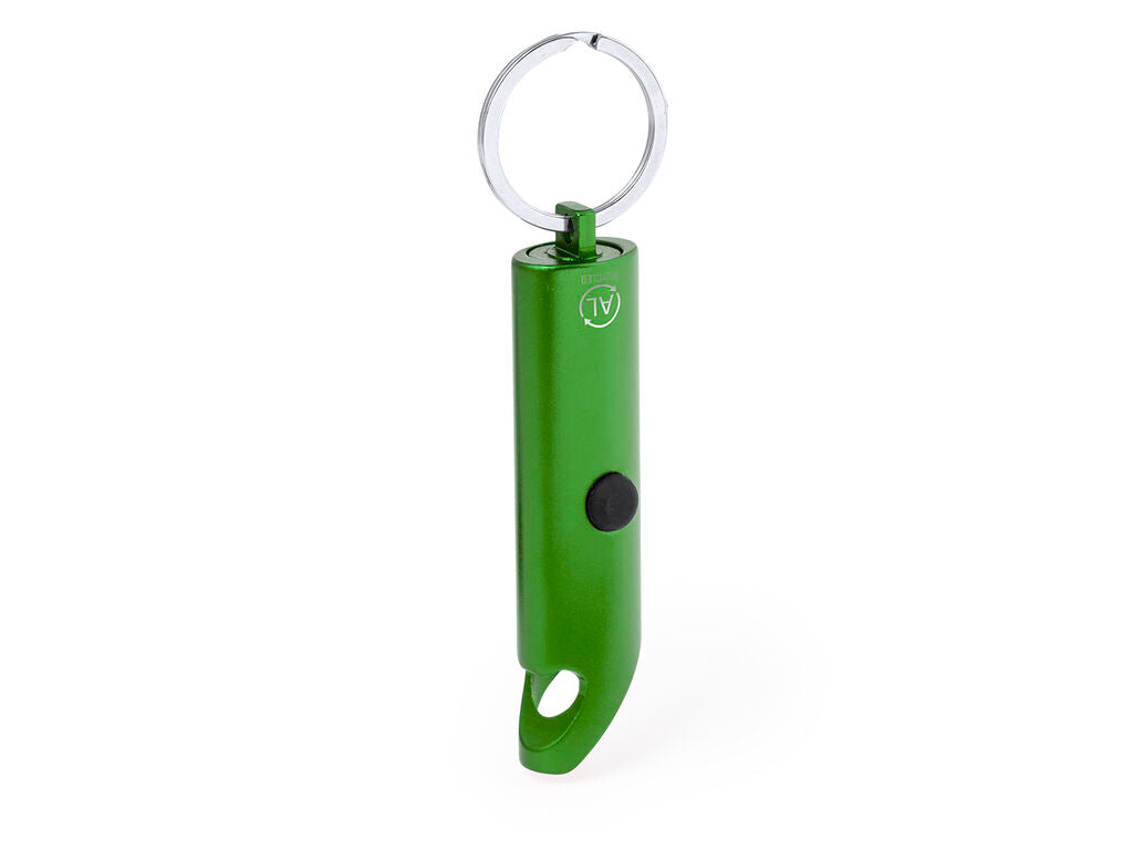 Llavero linterna y abridor de aluminio reciclado · Verde