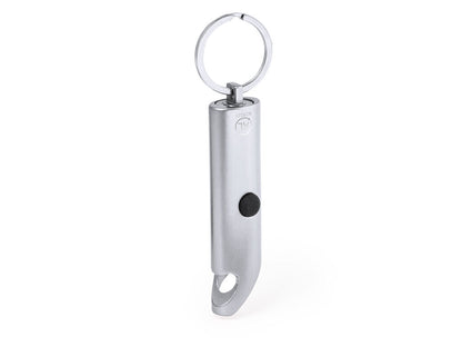 Llavero linterna y abridor de aluminio reciclado · Plateado