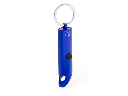 Llavero linterna y abridor de aluminio reciclado · Azul