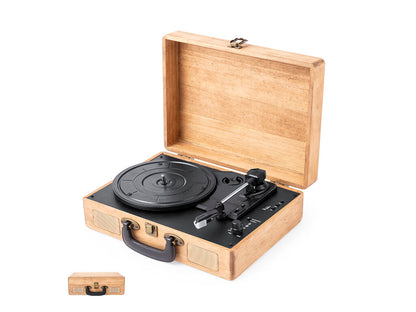 Tocadiscos portátil Bluetooth en maletín de madera
