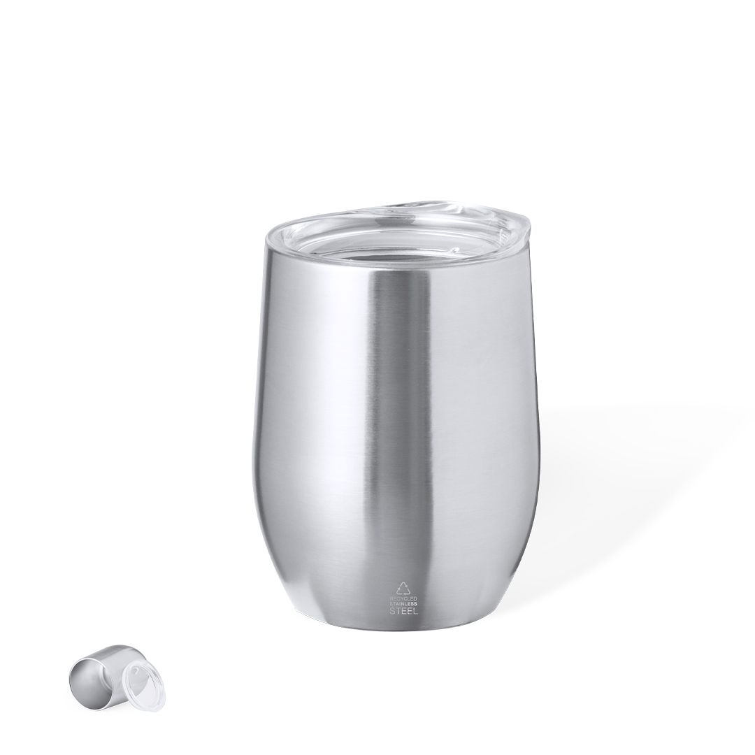 Vaso térmico de acero reciclado con tapa transparente 340 ml · Claro