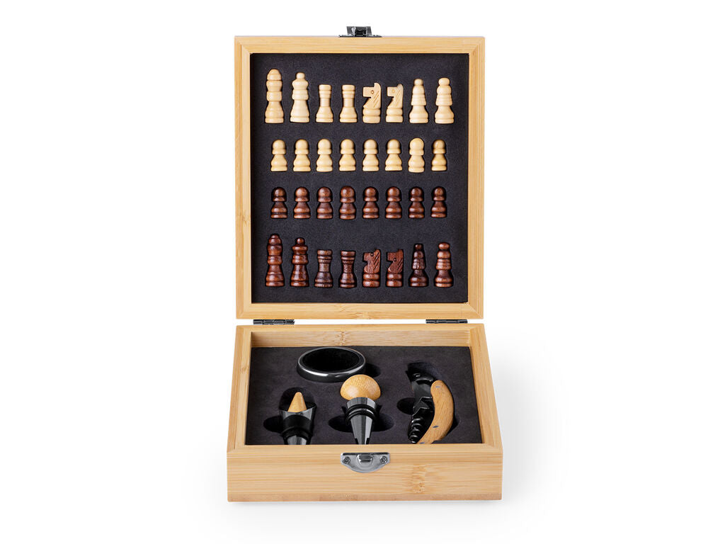 Set de vino y ajedrez de bambú