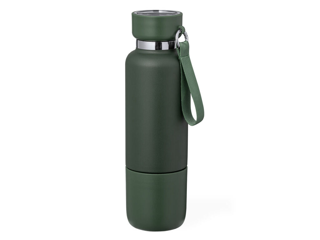 Botella térmica con vaso y dos cordones 500 ml · Verde