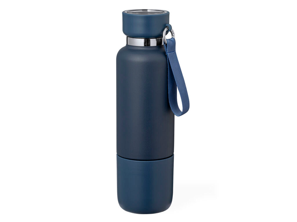 Botella térmica con vaso y dos cordones 500 ml · Marino