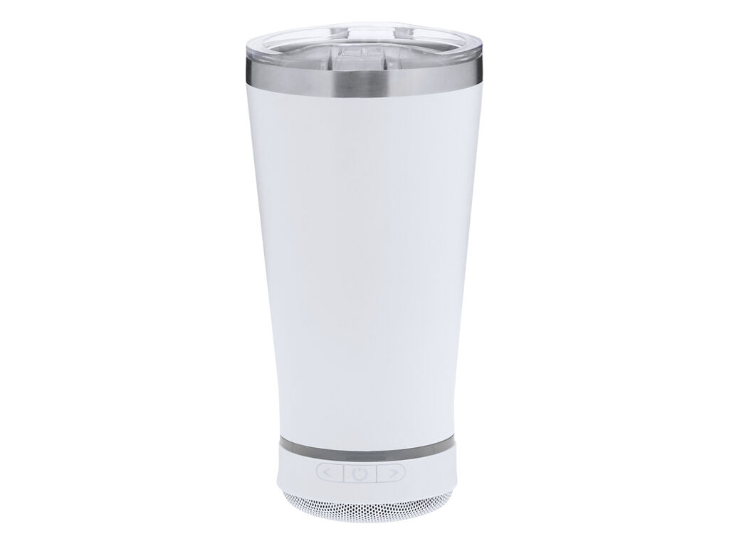 Vaso térmico con altavoz Bluetooth y LED 440 ml · Blanco