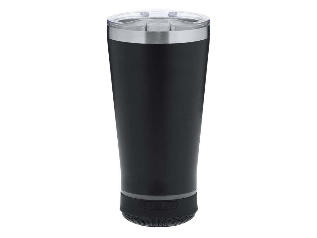 Vaso térmico con altavoz Bluetooth y LED 440 ml · Negro
