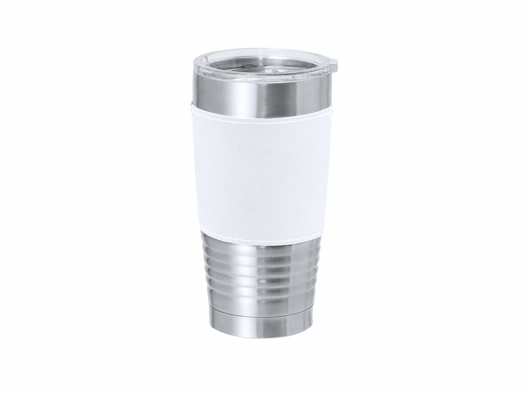 Vaso térmico con banda de polipiel 420 ml · Blanco