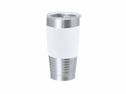 Vaso térmico con banda de polipiel 420 ml · Blanco