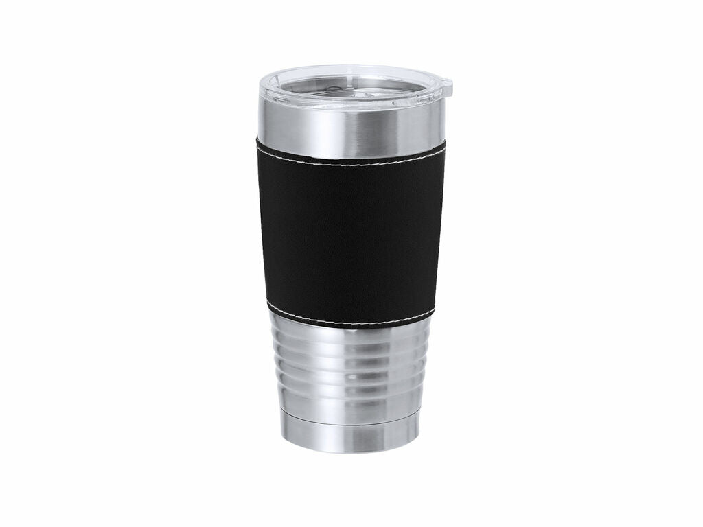 Vaso térmico con banda de polipiel 420 ml · Negro