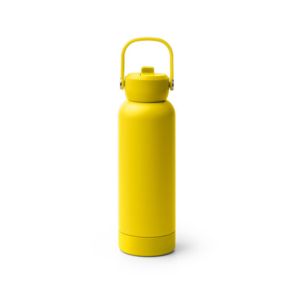 Botella térmica de acero reciclado 730 ml con pajita y asa · Amarillo