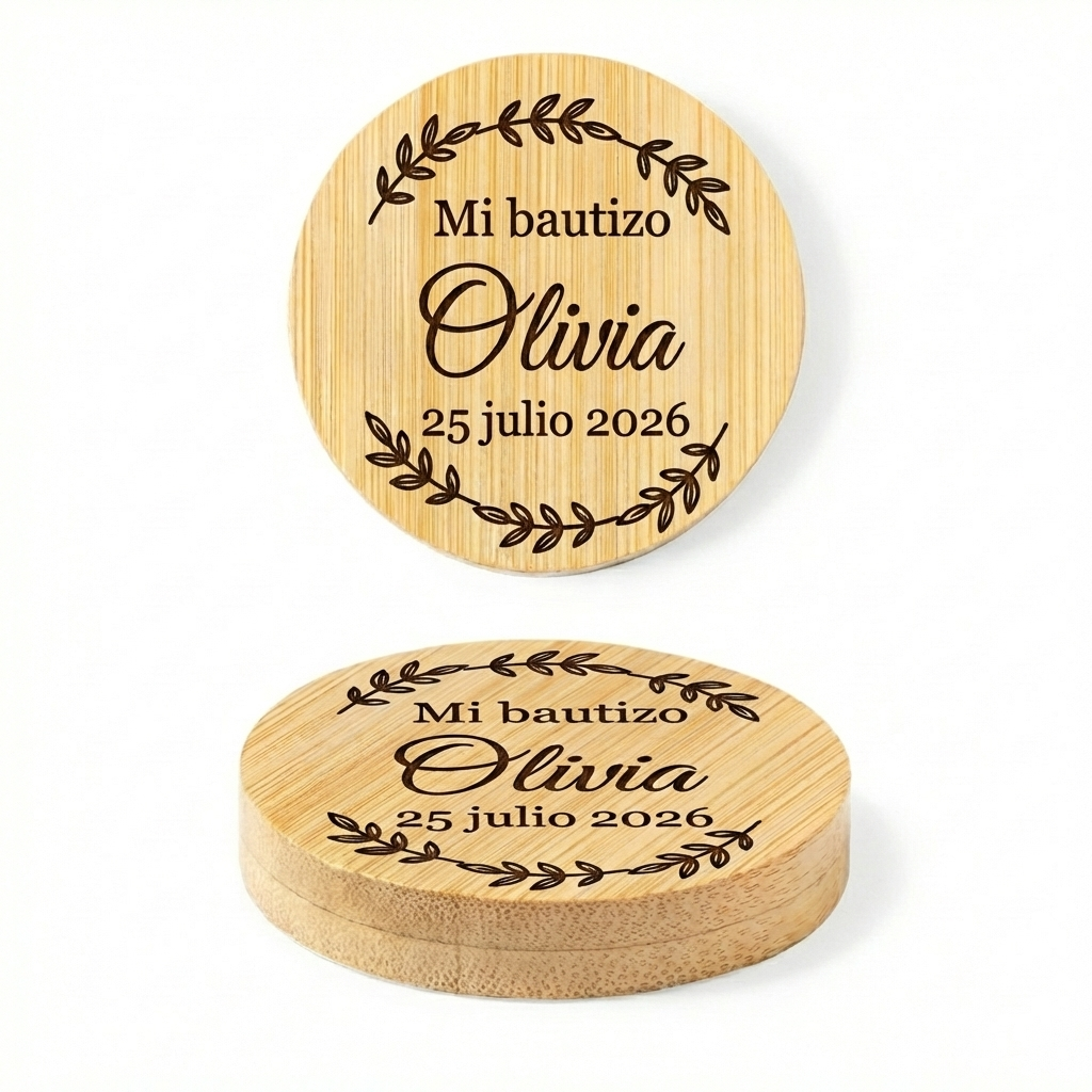 Diseño hojas - Abridor Magnético de Bambú Personalizado para Bautizo